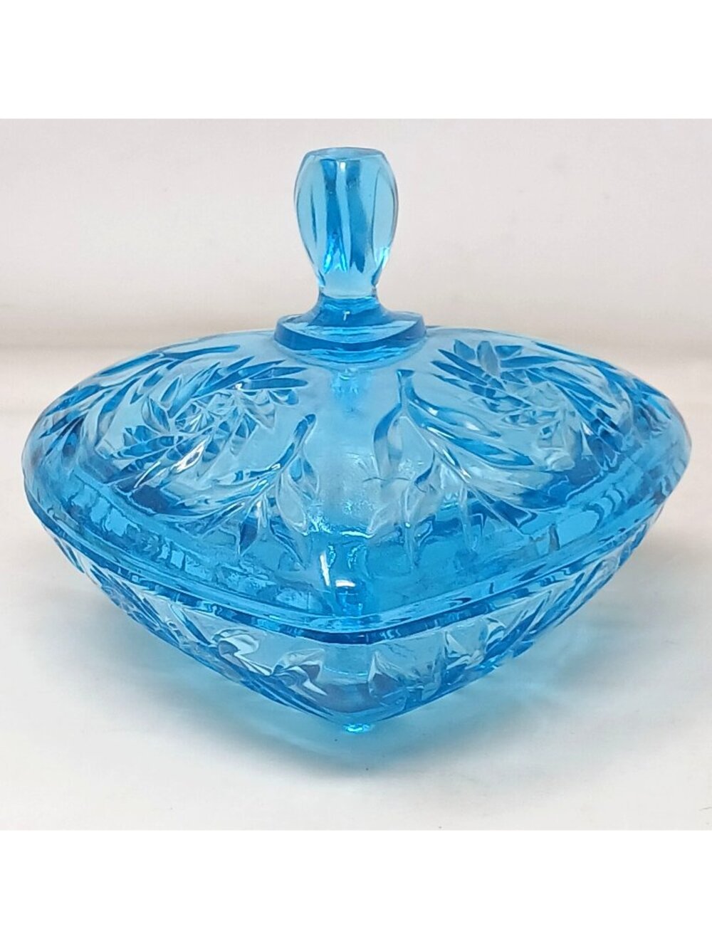 VTG Mid-Century Hazel Atlas Capri Blue Glass Pinwheel Triangle Dish W/Lid #WS2